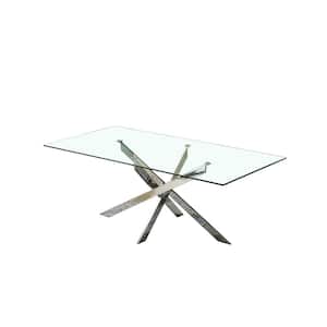 78.70 in. Silver Rectangle Dining Table with Tempered Glass Top&Crossed Standing Legs
