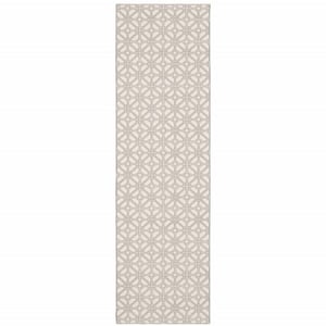 2' X 8' Ivory And Grey Geometric Power Loom Stain Resistant Runner Rug