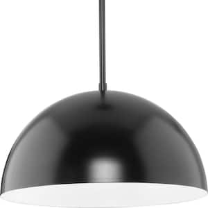 Perimeter Collection 15-3/4 in. 1-Light Matte Black Mid-Century Modern Pendant with Metal Shade
