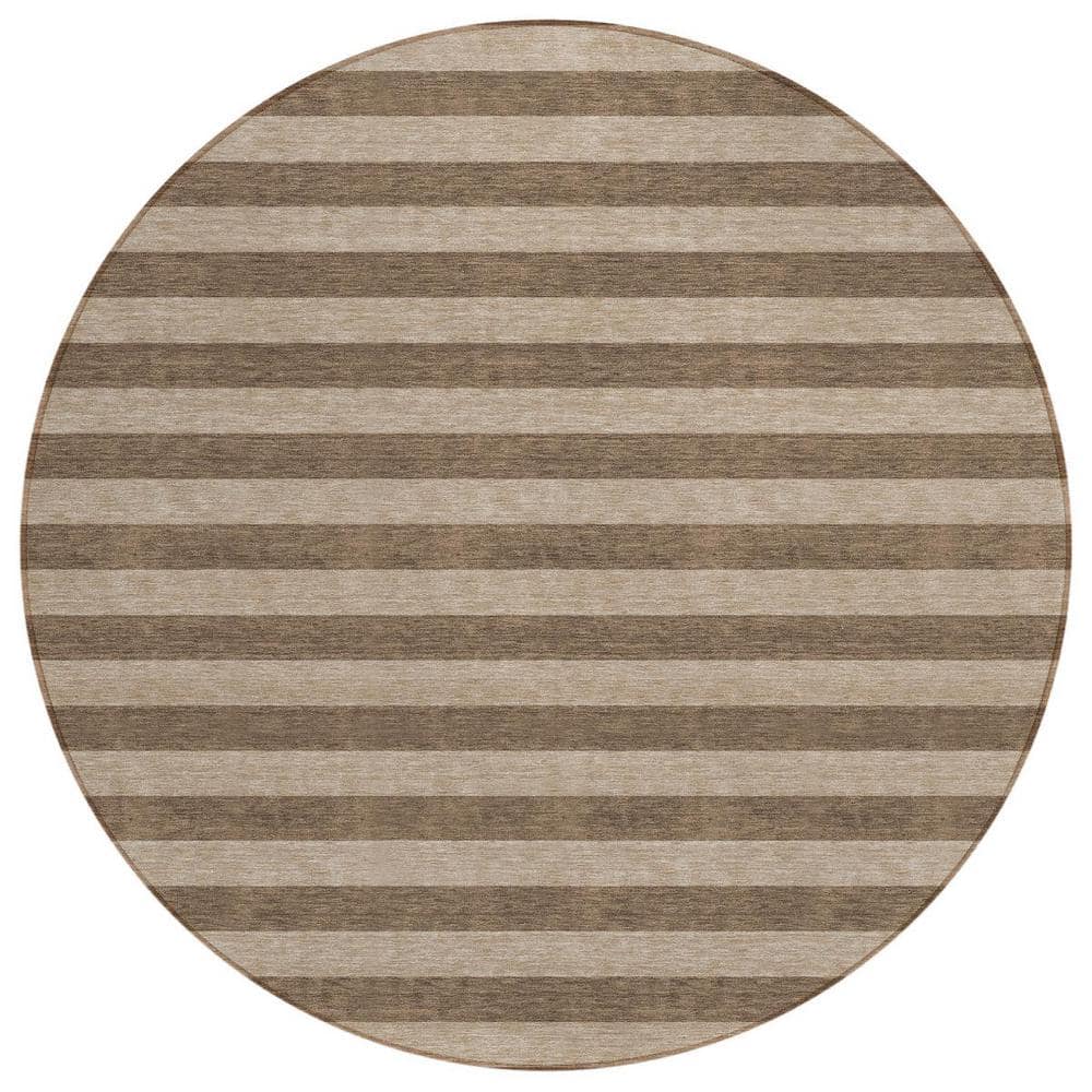 Coffee 8 ft. Round Woven Striped Polyester Round Indoor/Outdoor Area Rug price history on PriceWatchPro
