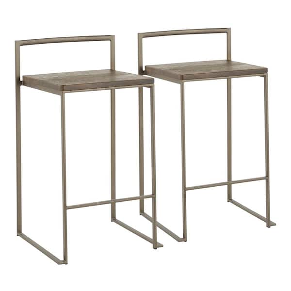 Lumisource Fuji 28 in. Industrial Antique and Espresso Counter Stool (Set of 2)