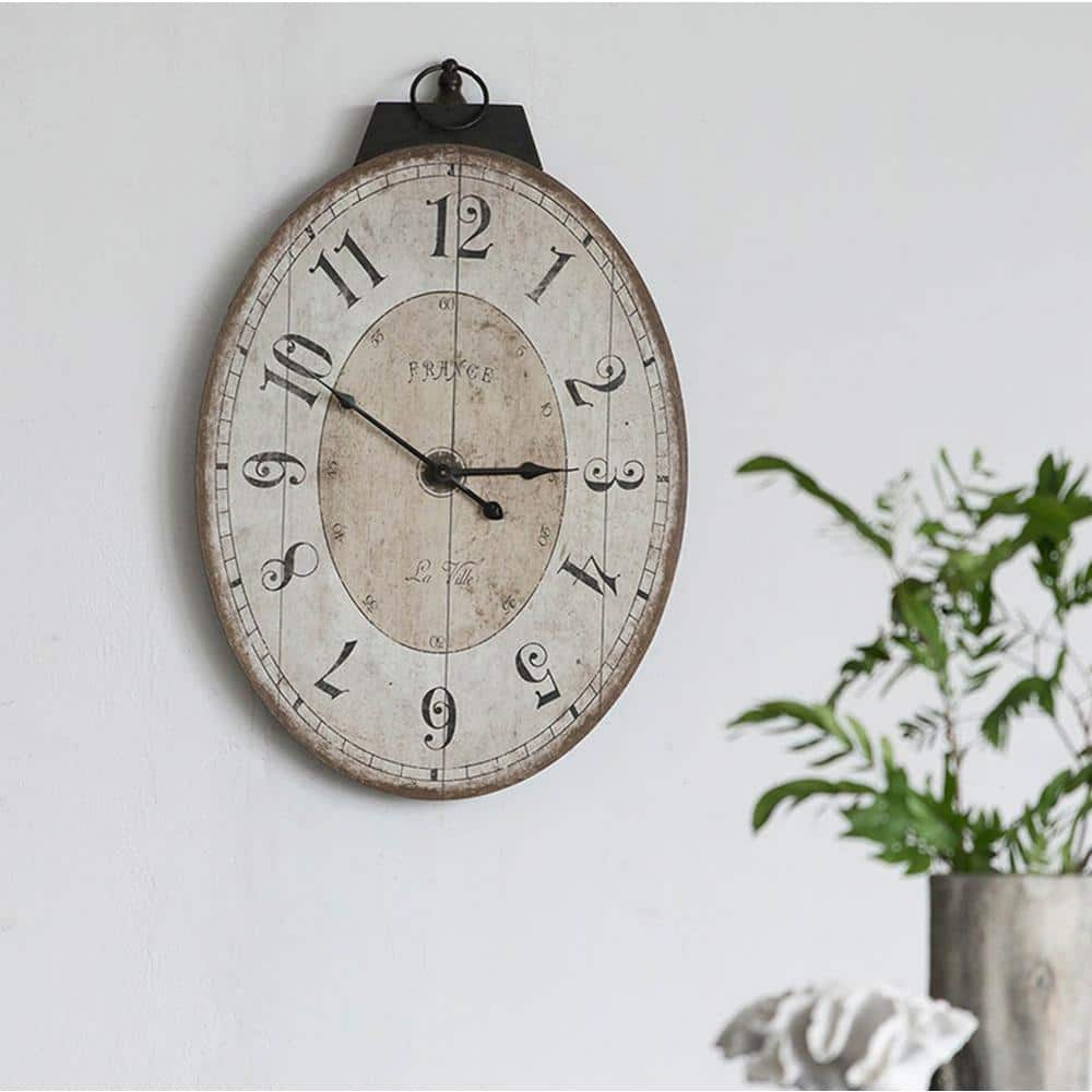 Oversized Antique White Oval Wooden Wall Clock