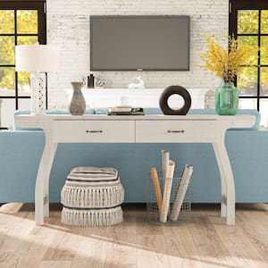 Cora 70 in. White Oak 32 in. Rectangle Particle Board Console Table with 2-Drawers