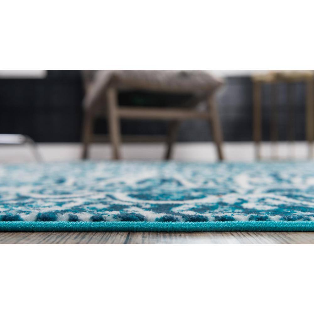 Reversible Easy-Care Turquoise Synthetic 6' x 9' Rectangular Rug
