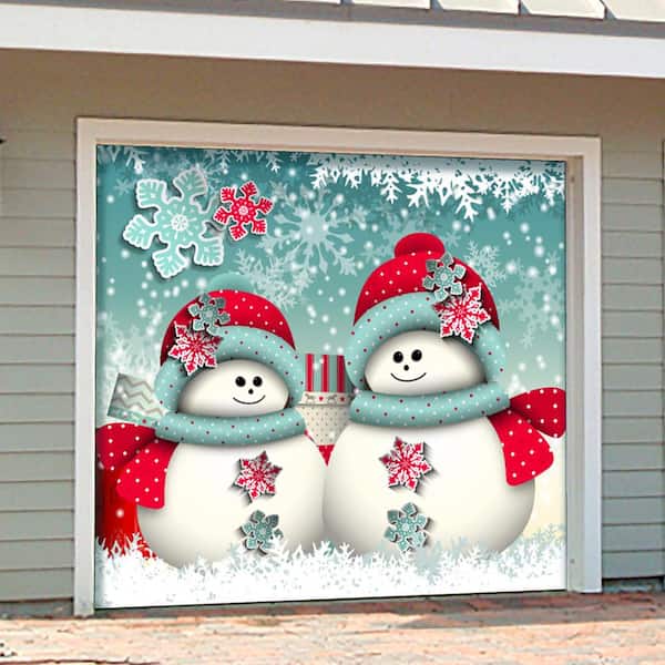 My Door Decor 7 ft. x 8 ft. Christmas Snowmen and Gifts Holiday ...