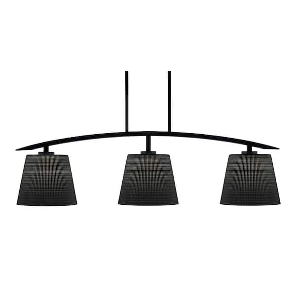Unbranded Siena 41.5 in. 3-Light Matte Black Chandelier with 10 in. Black Matrix Glass Shades No Bulbs Included