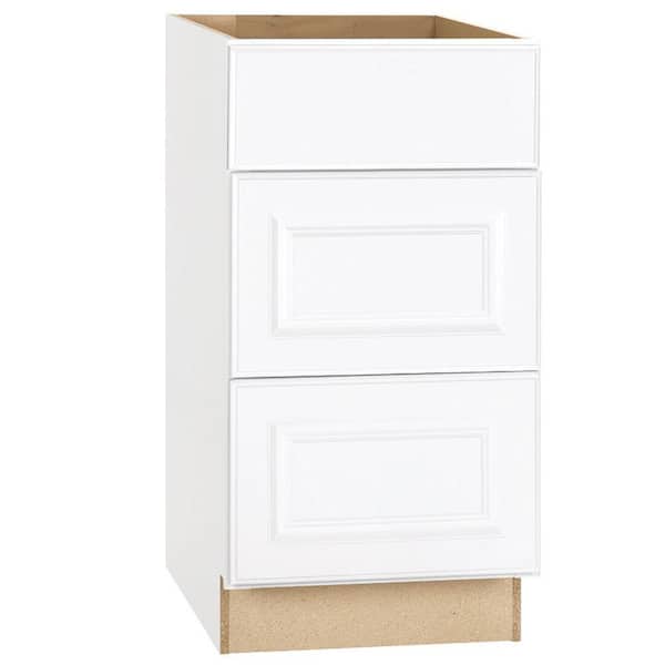 Hampton Bay Hampton 18 in. W x 24 in. D x 34.5 in. H Assembled Drawer Base Kitchen Cabinet in Satin White with Drawer Glides