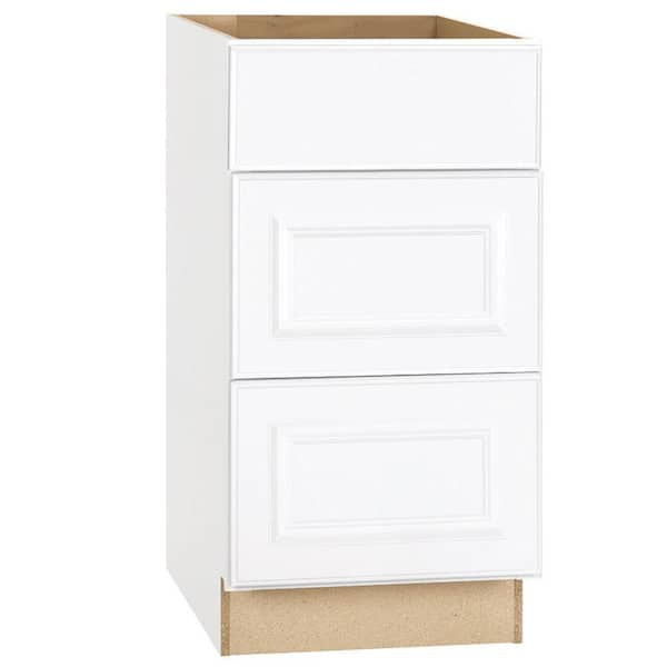 Hampton 18 in. W x 24 in. D x 34.5 in. H Assembled Drawer Base Kitchen Cabinet in Satin White with Drawer Glides