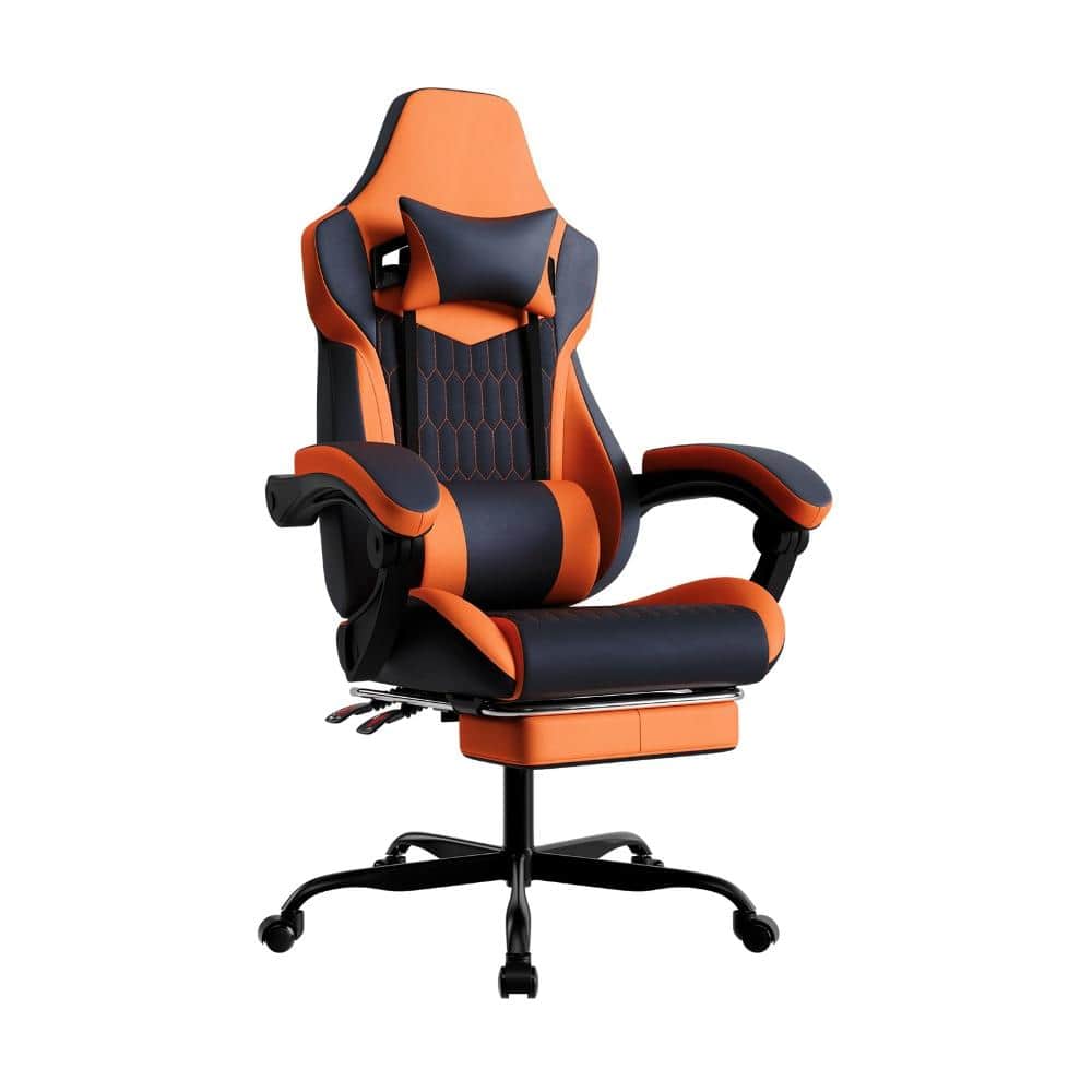50.39 in. H Orange High Back Gaming Chair with Footrest, PVC Leather Gamer Chair with Adjustable Headrest Lumbar Support