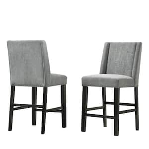 Laurant 24 in. Wing Back Charcoal Gray Wood Frame Counter Stool with Upholstered Seat (Set of 2)