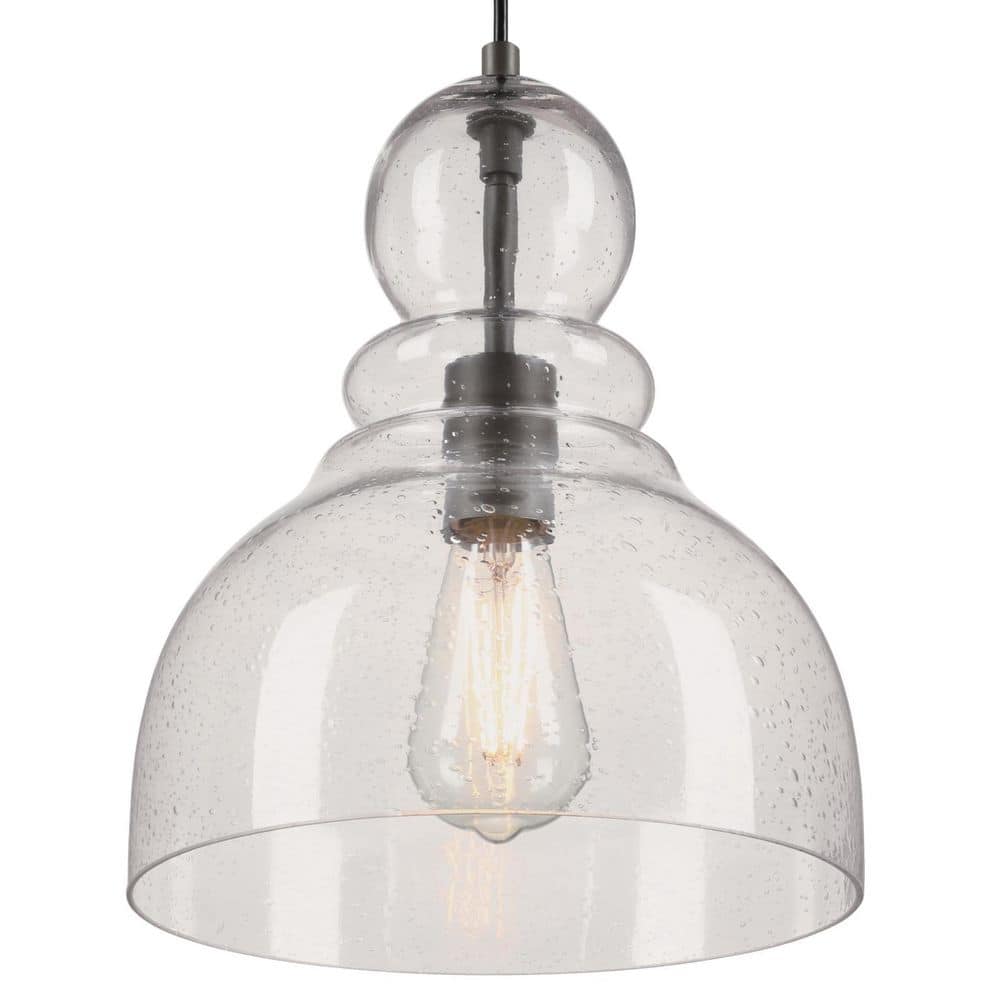 Fiona 12" Black-Bronze Pendant with Clear Seeded Glass Shade