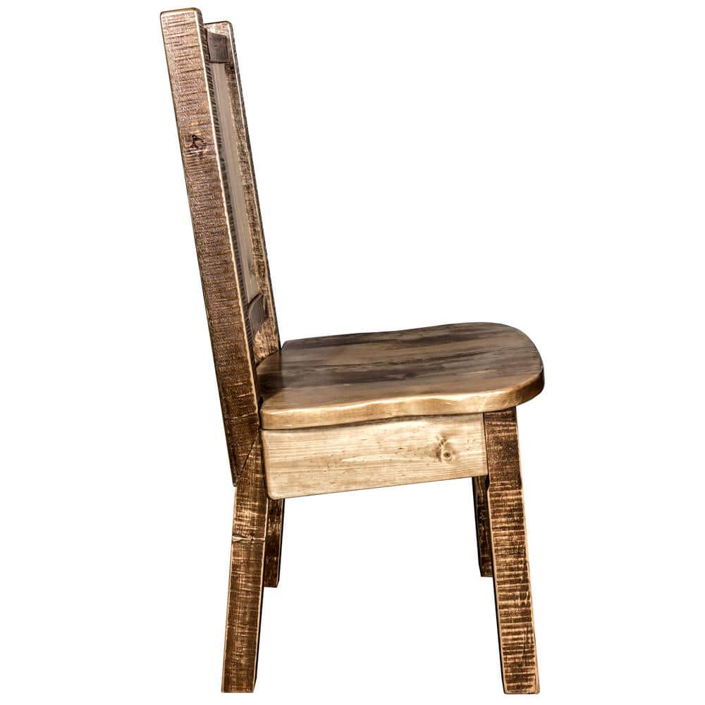 Early American High Back Wood Side Chair with Moose Motif