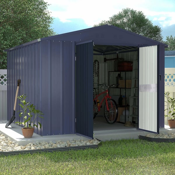 VEIKOUS 8 ft. W x 8 ft. D Outdoor Metal Storage Shed in Gray (64