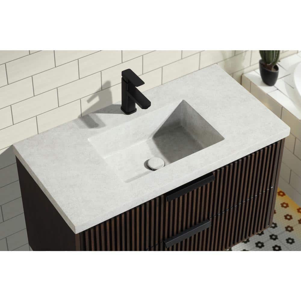 San Diego 36" Walnut Floating Bathroom Vanity with Concrete Countertop