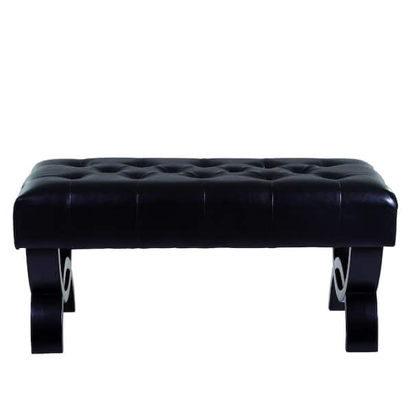 Armen Living Central Park 36 in. Tufted Black Bonded Leather Ottoman