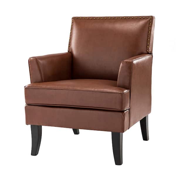 JAYDEN CREATION Maaf Brown Armchair with Solid Wooden Legs and Nailhead Trim