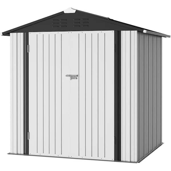 6 ft. W x 4 ft. D White+Black Outdoor Metal Storage Shed with Sloped Roof Utility Tool Shed Storage House (24 sq. ft. )