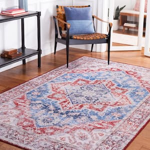 Tuscon Blue/Red Doormat 3 ft. x 5 ft. Machine Washable Distressed Medallion Area Rug