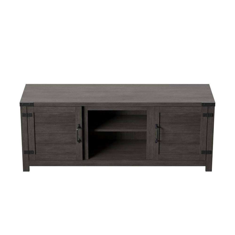 Weathered Gray 60" TV Stand with Planked Doors and Nail Head Details