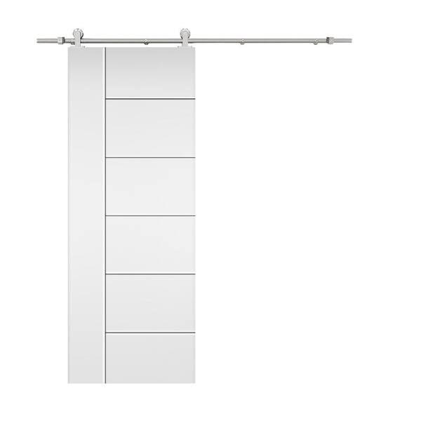 CALHOME Modern Classic 18 in. x 80 in. White Primed Composite MDF Paneled Sliding Barn Door with Hardware Kit