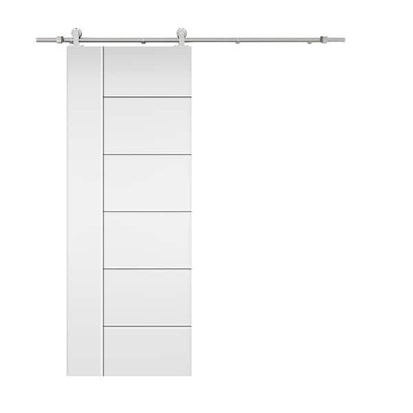 CALHOME Modern Classic 24 in. x 80 in. White Primed Composite MDF Paneled Sliding Barn Door with Hardware Kit