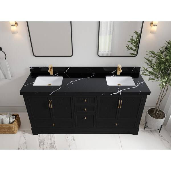 36in Onyx Black And Brass Single Sink Bathroom Vanity