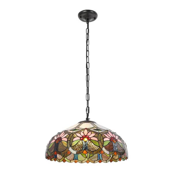 2-Light Multi-Color Retro Shaded Pendant Light with Glass Shade and Adjustable Height for Dining Area, No Bulbs Included