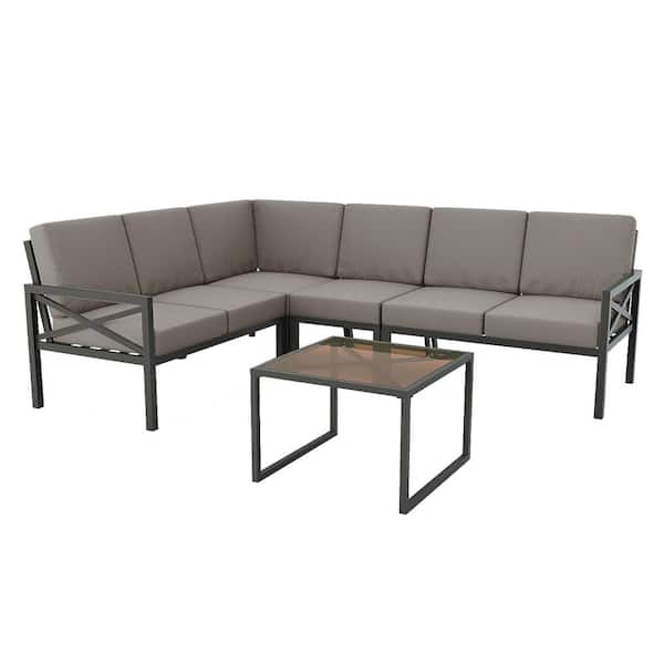 Leisure Made Blakely Black 5-Piece Aluminum Outdoor Sectional with Gray Cushions