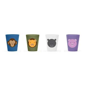 10oz Kids Bamboo Cups Set of 4 Assorted Animals, Monkey, Pig, Lion, Bear