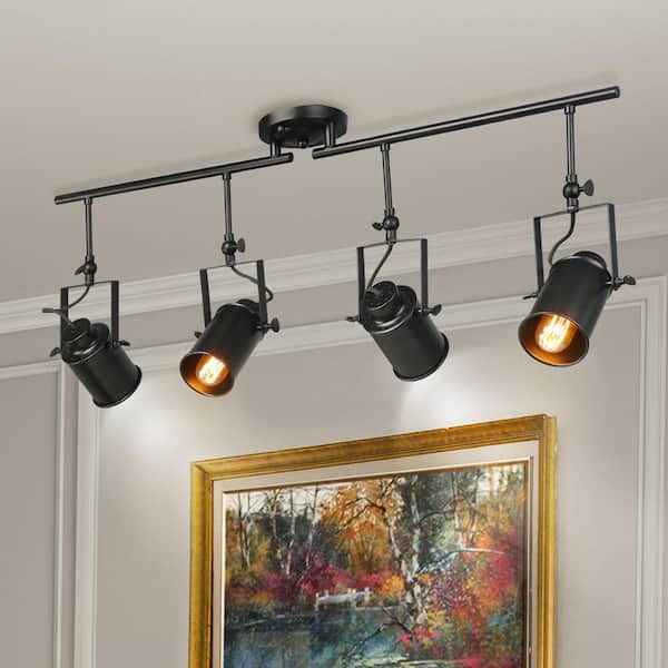 LNC Modern Black Track Lighting Kit for Living Room, 4-Light Linear Rotatable Office Task Light, Showroom Pendant Light