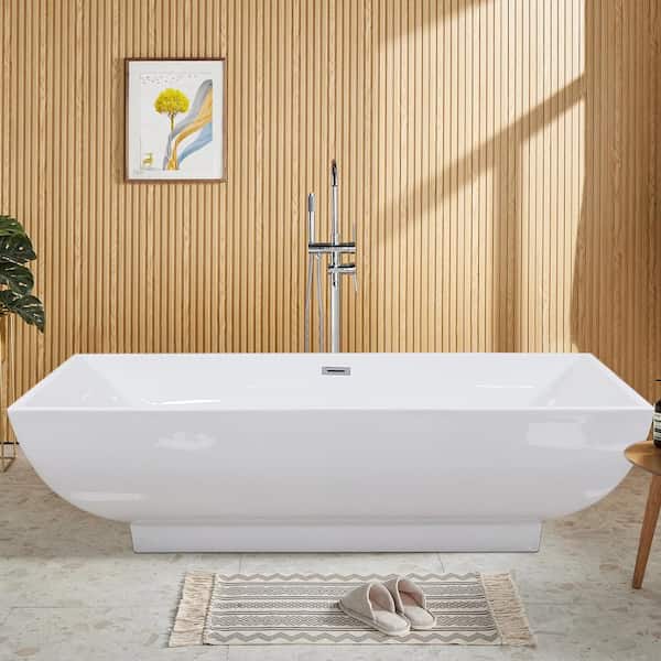 Satico 70 in. L x 34 in. W Acrylic Flatbottom Freestanding Non-Whirlpool Soaking Bathtub in White