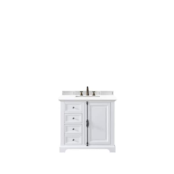 James Martin Vanities Providence 36 in. W x 23.5 in.D x 34.3 in. H Single Vanity in Bright White with Quartz Top in Classic White