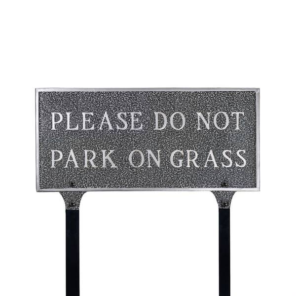 Montague Metal Products Please Do Not Park On Grass Standard Rectangle Statement Plaque with Lawn Stakes-Swedish Iron