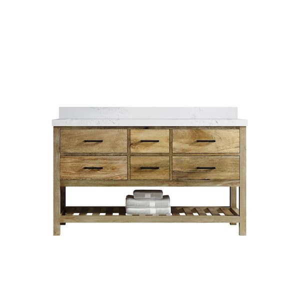 Willow Collections Parker Mango 60 in. W x 22 in. D x 36 in. H Double Sink Bath Vanity in Natural Mango with 2 in. Empira Qt. Top