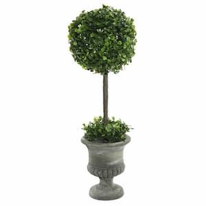 21 in. Artificial Green Boxwood Topiary Plant