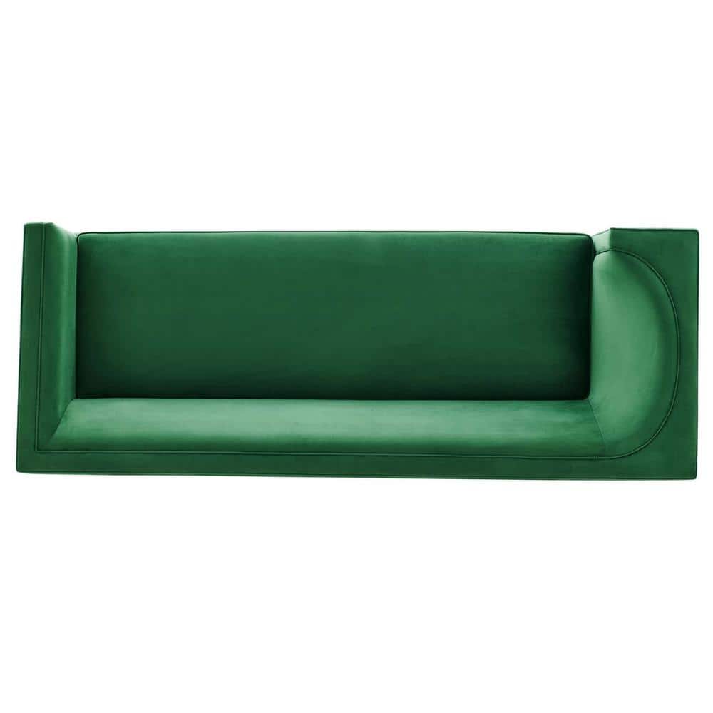 Emerald Green Velvet Sofa with Gold Base and Track Arms