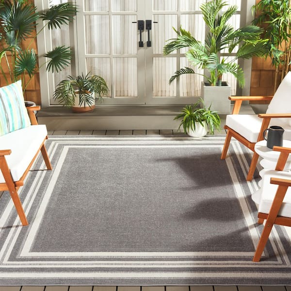 Cabana Gray/Ivory 5 ft. x 8 ft. Striped Border Indoor/Outdoor Area Rug