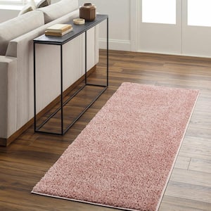 Judy 3 ft. X 7 ft. Pink Solid Shag Rubber Backing Soft Machine Washable Runner Rug