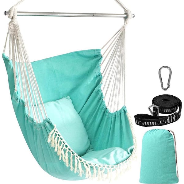 Hammock Chair Hanging Seat 2-Pillows Included, Durable Stainless Steel Spreader Bar Portable Hanging Chair, Ice Blue