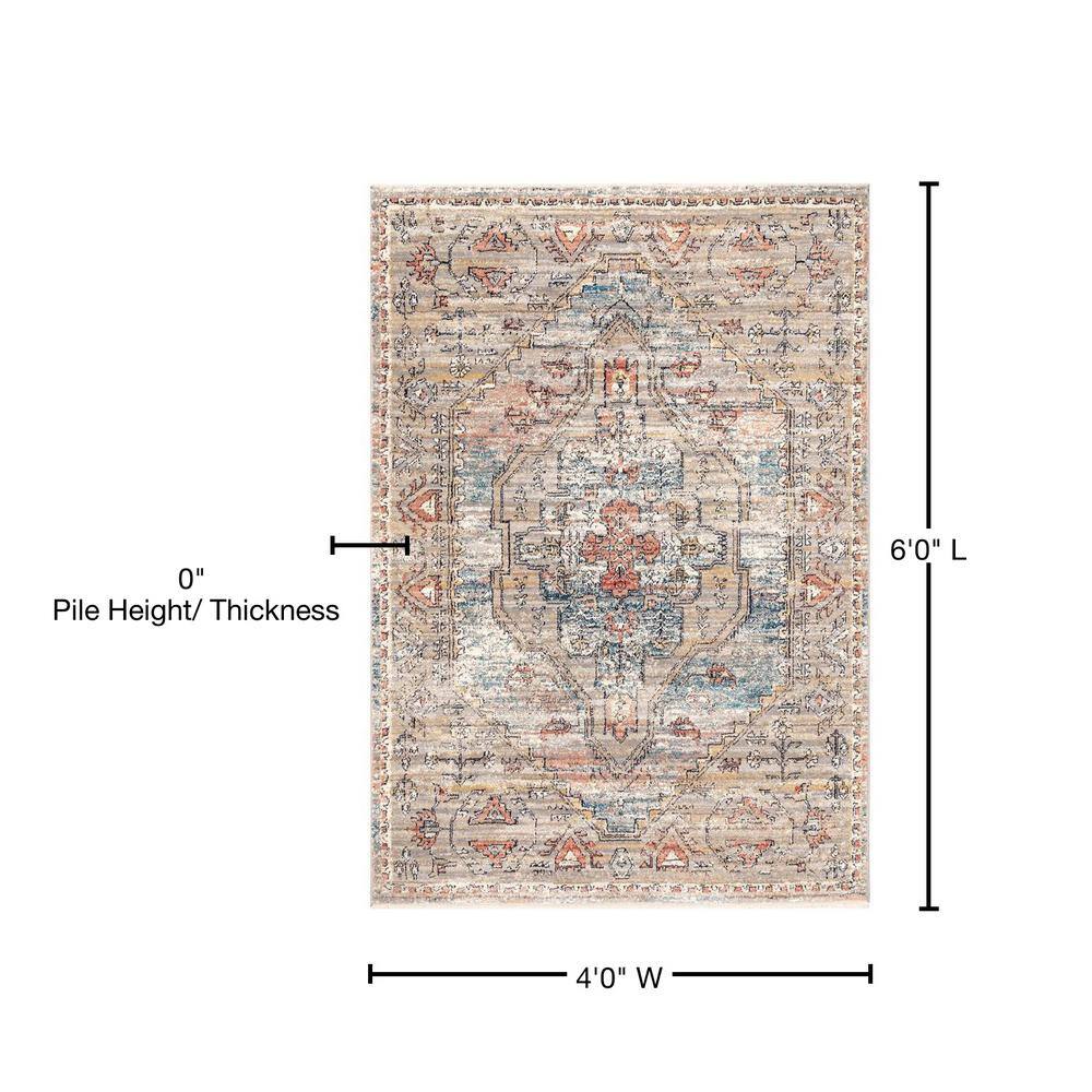 Beige and Blue Medallion Synthetic 4' x 6' Area Rug