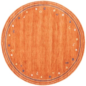 Himalaya Rust 6 ft. x 6 ft. Solid Color Striped Round Area Rug