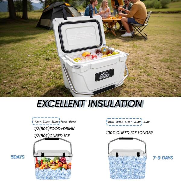 20QT White Hard Cooler, Portable Ice Chest with 5-Day Ice