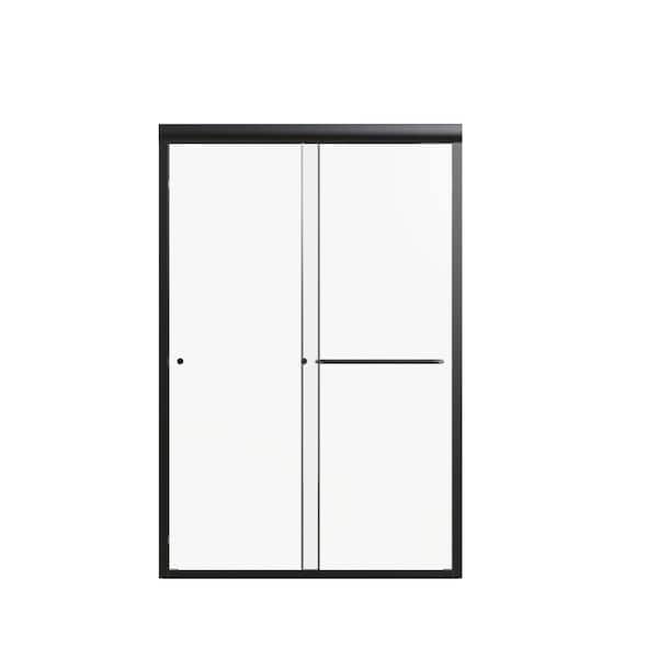 44-48 in. W x 72 in. H Semi-Frameless Double Sliding Shower Door in Black with Clear SGCC Glass, Soft Close, Aluminum