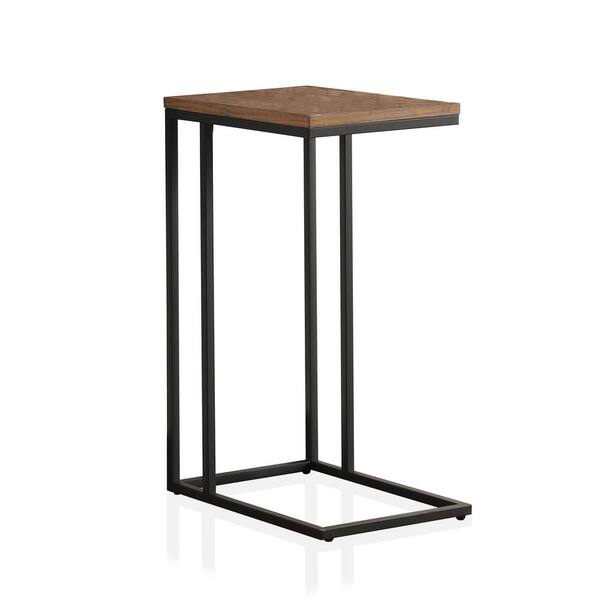 Furniture of America Ebnall 16.5 in. Dark Oak and Black Rectangle Wooden End Table