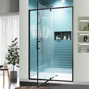 44 - 48 in. W x 71 in. H Pivot Swing Semi-Frameless Shower Door in Matte Black with Clear SGCC Tempered Glass