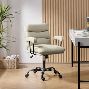 Augustus Modern Faux Leather Ergonomic Swivel Office Chair in Ivory with Height Adjustment