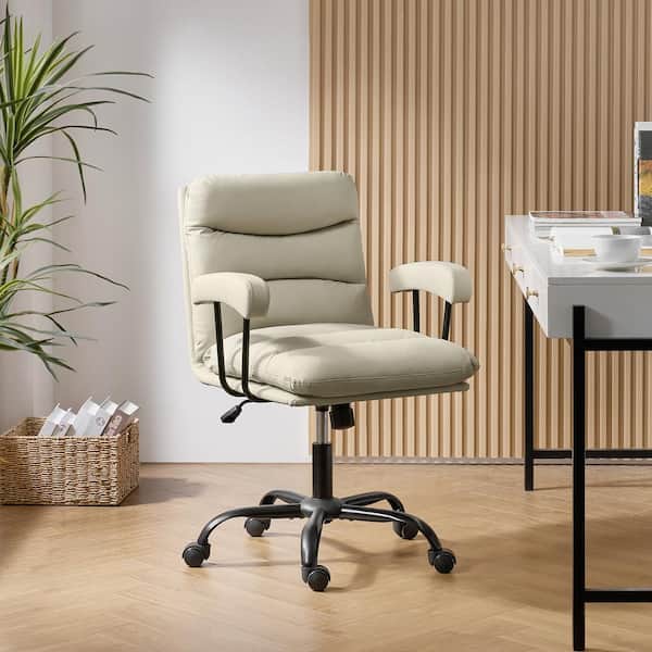 JAYDEN CREATION Augustus Modern Faux Leather Ergonomic Swivel Office Chair in Ivory with Height Adjustment