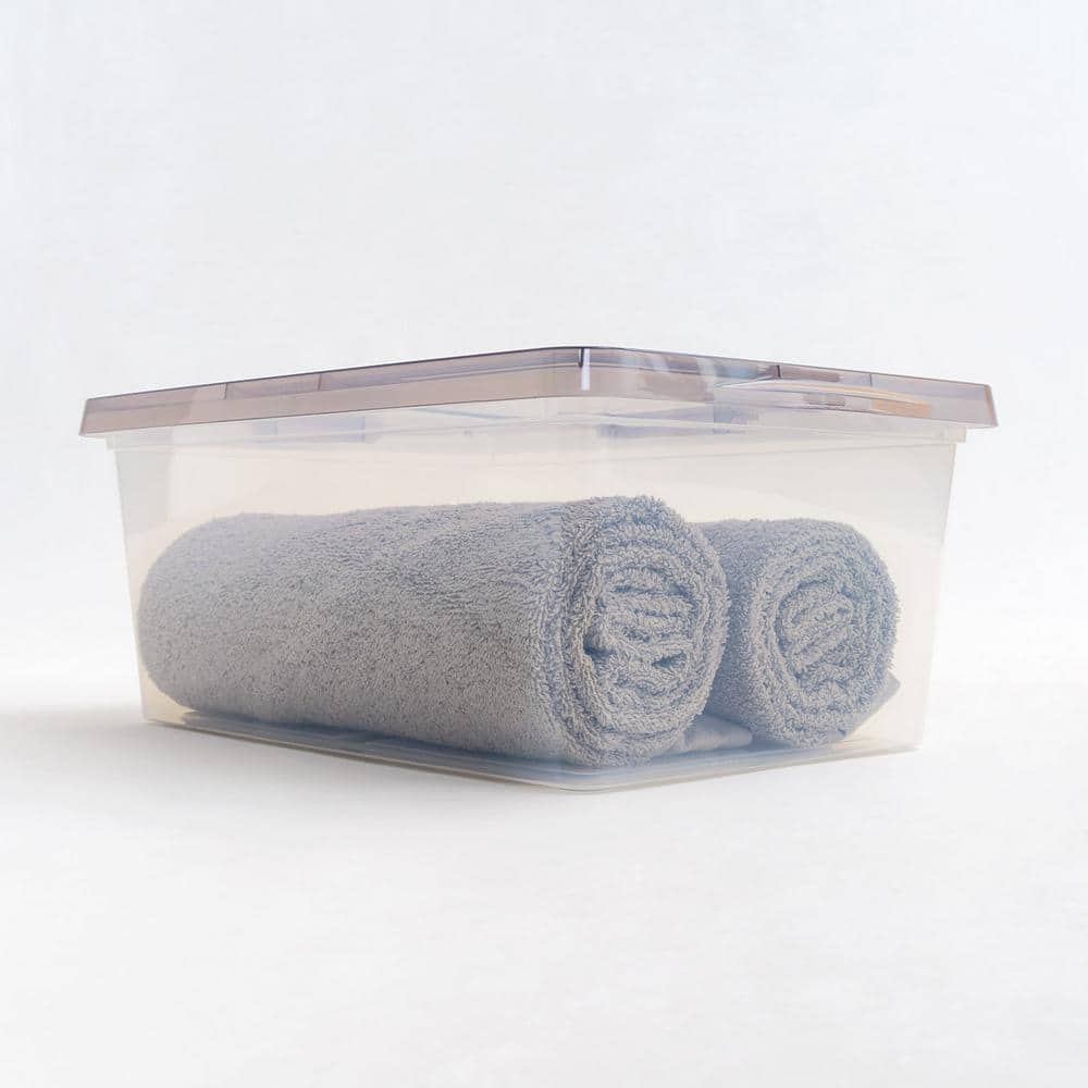 Clear Stackable Plastic Storage Bins with Gray Lids, Set of 8