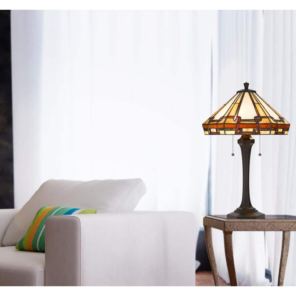 24.5" Dark Bronze Stained Glass Tiffany Table Lamp