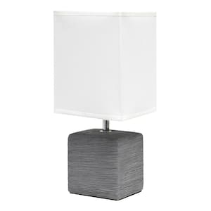 11.8 in. Gray Faux Stone Table Lamp with White Fabric Shade